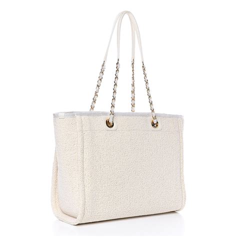 CHANEL Lurex Boucle Small Deauville Tote White